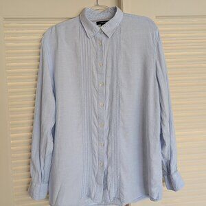 Lands' End 100%  Linen Button Down Shirt w/ Pintuck Detailing Size XL Light Blue